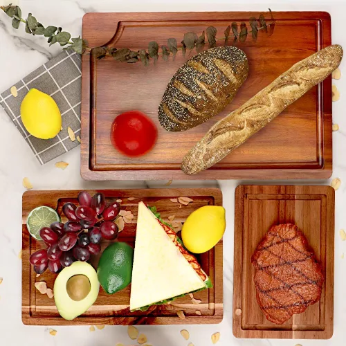 Vista 7 de AIDEA Tabla de cortar de madera de acacia, tablas de cortar para cocina con asa, juego de 3 para carne/verduras/frutas