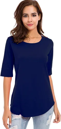 Vista 4 de Camisetas casuales de algodón de manga media para mujer, camisetas básicas de verano a la moda