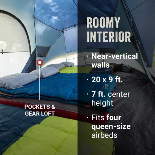 Vista 3 de Coleman Skydome XL - Tienda familiar grande con configuración de 5 minutos, tienda de campaña resistente a la intemperie con lluvia y bolsa