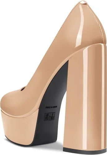 Vista 35 de TNYNFBEB Zapatos de tacón de plataforma alta para mujer, con puntera redonda, sin cordones, básicas, clásicas, de 5.5 pulgadas