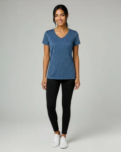 Vista 4 de Real Essentials Paquete de 5 Camiseta de Entrenamiento de Manga Corta con Cuello en V de Ajuste Seco para Mujer - Camiseta de Fitness Gimnasio