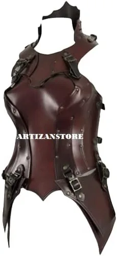 Vista 2 de ARTIZANSTORE Disfraz de Corsage Kendra de cuero medieval para mujer con armadura de coageta disfraz de Halloween vikingo rojo adulto NA042001