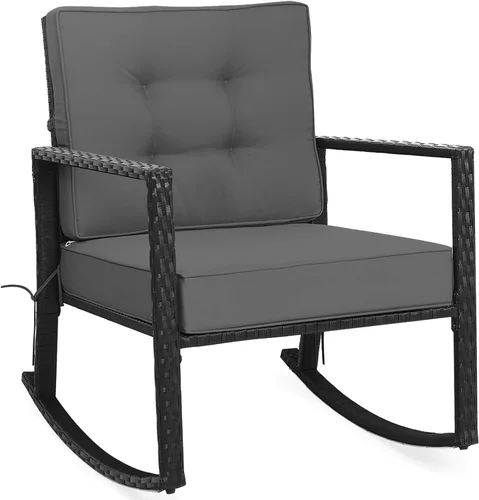 Vista 16 de Tangkula Mecedora de Mimbre, Silla Mecedora Deslizante de Ratán para Exteriores con Marco de Acero Resistente, Asiento de Muebles de Mimbre