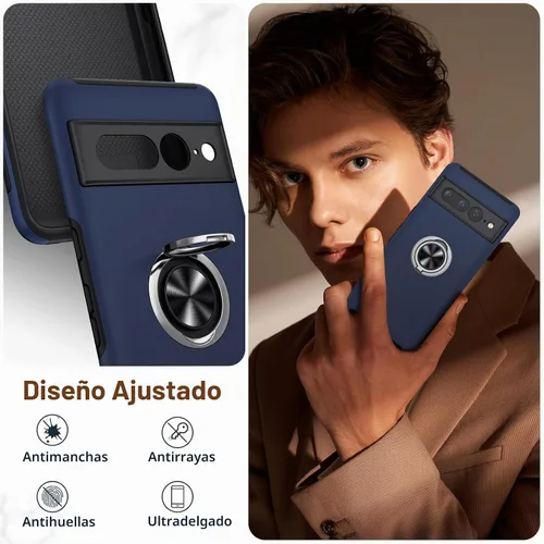 Vista 6 de JAME Funda delgada para Google Pixel 7 Pro, soporte de anillo a prueba de Azul