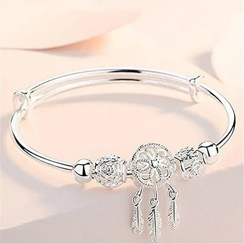 Vista 6 de Ounmax Pulsera de plata de ley 925 hecha a mano vintage con atrapasueños, pulsera ajustable tallada para regalo para mujeres en cumpleaños