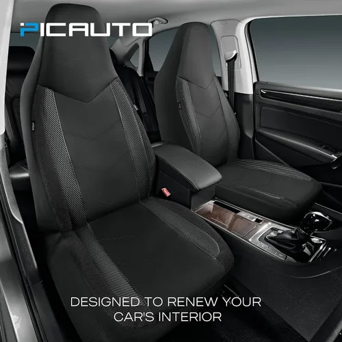 Vista 2 de Pic Auto Fundas de asiento de automóvil de respaldo alto,cuero sintético, compatible con bolsa de aire, ajuste universal, Negro