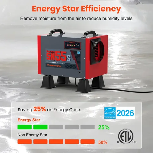 Vista 4 de Abestorm - Deshumidificador Energy Star de 120 pintas con manguera de drenaje para espacio de arrastre Rojo