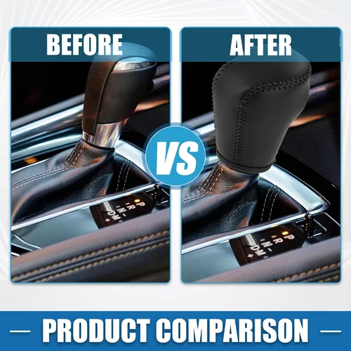 Vista 3 de Cubierta de palanca de cambios de coche para Mazda CX-5 2017-2022, piel sintética, color negro