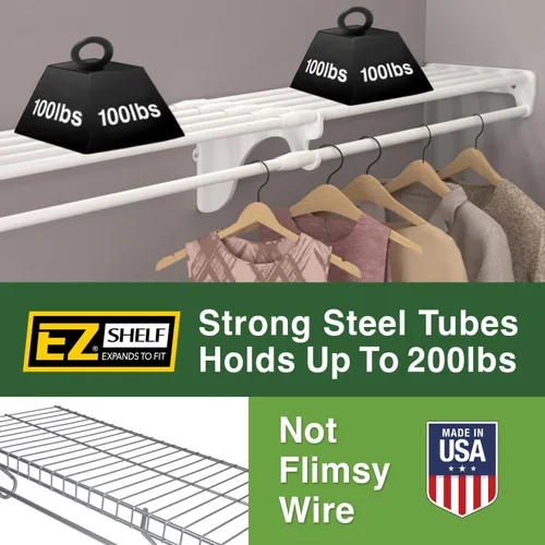 Vista 4 de EZ Shelf - Organizador de armario para caminar, paquete de 5, estantes de armario con barra para colgar (cada uno de 40.5 a 73 pulgadas) - Ampliable