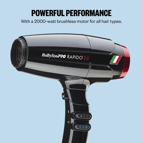 Vista 4 de Secador de pelo de alta velocidad BaBylissPRO 2000W Brushless Motor for All Hair Types, Engineered Airflow for Frizz-Free Results, Black, BRAP2