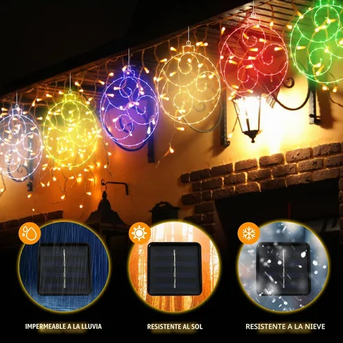 Vista 5 de 6 unidades de 12 pulgadas de luz solar de Navidad al aire libre, decoración de Navidad, bola colgante LED impermeable, 60 luces con 8 modos