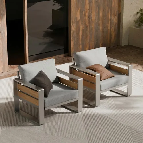 Vista 10 de ZANDOR Muebles de Exterior de Aluminio - 1 Pieza Sofá de Dos Plazas, Sofá de Exterior Moderno de Metal Resistente a Todas las Condiciones con Cojín
