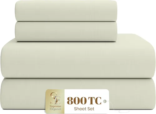 Vista 10 de Supreme Elegance - Juego de sábanas de 800 hilos tamaño Queen (4 piezas), color blanco ártico, ultra suaves y lisas, sábanas de algodón rico