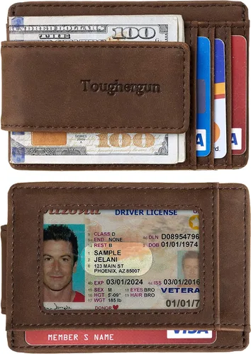 Vista 2 de Toughergun Cartera magnética de cuero genuino con clip para dinero con bloqueo RFID