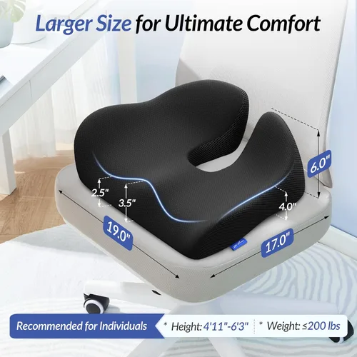 Vista 9 de ZIKEE Cojín de asiento grueso, almohada ergonómica de espuma viscoelástica para hemorroides para cadera, ciática, alivio de sentado prolongado