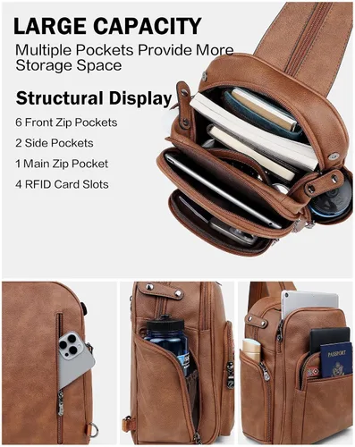 Vista 6 de FADEON Bolso bandolera grande para mujer, bolso cruzado de cuero de diseñador, mochila convertible, mochila antirrobo para viajes, 1 estilo retro 1