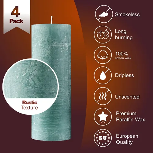 Vista 3 de SPAAS - Velas rústicas de pilar verde – Juego de 4 velas decorativas de 2.7 x 7.5 pulgadas – Velas de pilar rústicas sin perfume sin olor