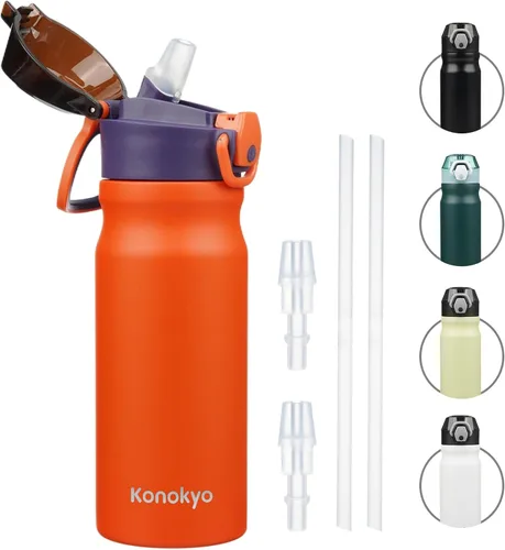 Vista 33 de Konokyo Botella de agua aislada de 22 onzas con pajilla, asa de transporte, verde militar