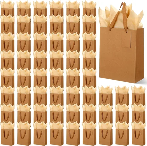Vista 14 de Qilery 50 bolsas de regalo de papel de boda a granel con papel de seda, pequeñas bolsas de regalo con asa y etiquetas para cumpleaños, bodas