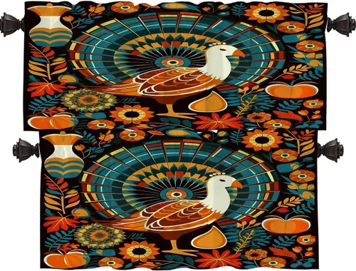 Vista 79 de Shrahala Orange Autumn Autumn Blackout Curtain Tiers, Fall Kitchen Valance Light Blocking Tier Drapes with Rod Pocket, 2 Pack 26 X 24 in