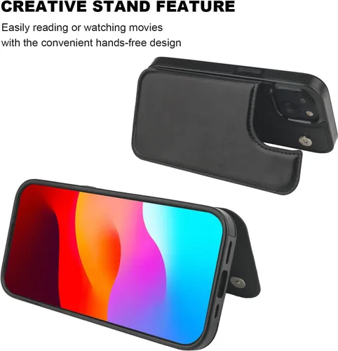 Vista 5 de ONETOP Compatible con iPhone 15 Funda Tipo Cartera con Soporte para Tarjetas, Funda de Cuero PU con Soporte y Ranuras para Tarjetas, Doble Cierre