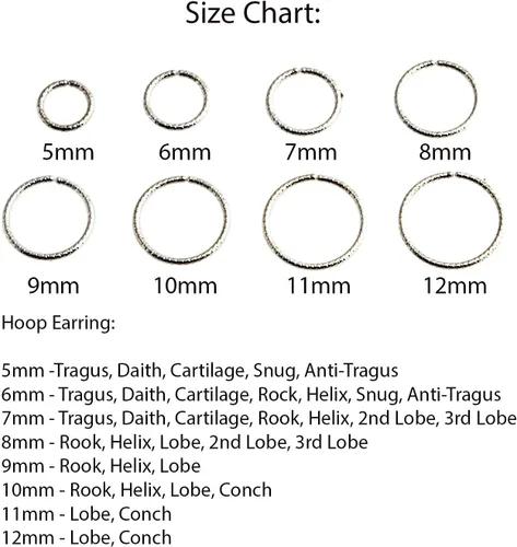 Vista 12 de Aretes de plata de ley abiertos para cartílago, tragus, delgados, calibre 22