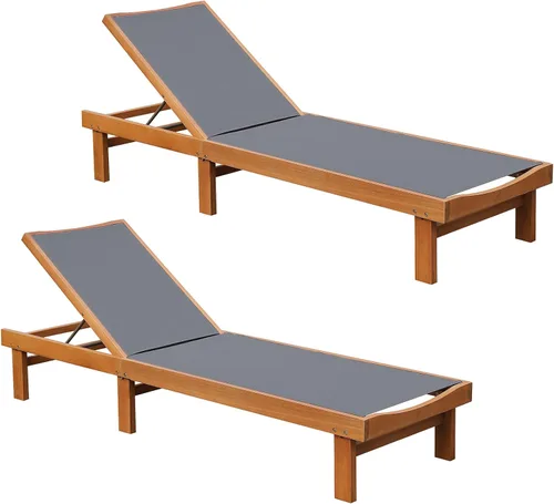 Vista 12 de Tangkula Sillón de madera para exteriores, tumbona de patio con respaldo ajustable de 5 posiciones, sillón reclinable de madera de eucalipto con Gris