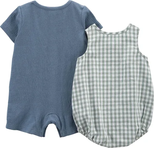 Vista 2 de Simple Joys by Carter's Baby Boys Button Rompers, Pack of 2