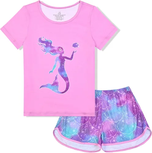 Vista 20 de QPANCY Pijamas de verano para niñas, conjuntos de pijamas de manga corta para dormir de verano