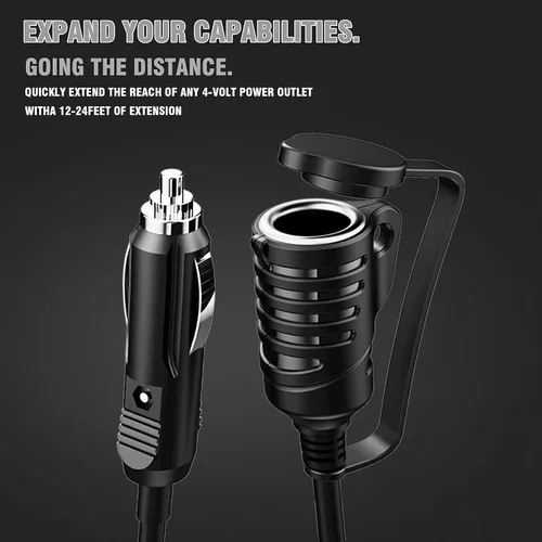 Vista 3 de Cable de extensión para encendedor de cigarrillos, 4 pies/12 V/120 W/15 A, compatible con bomba de compresor de aire e inflador de neumáticos