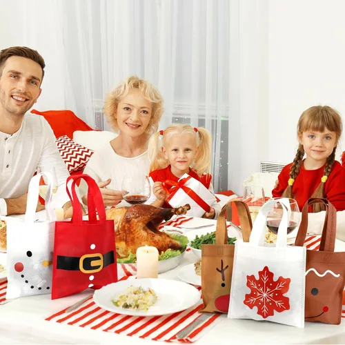 Vista 7 de FHzytg Paquete de 20 bolsas de regalo de Navidad, bolsas de favor de fiesta de Navidad con estampado de hombre de jengibre, muñeco de nieve, reno