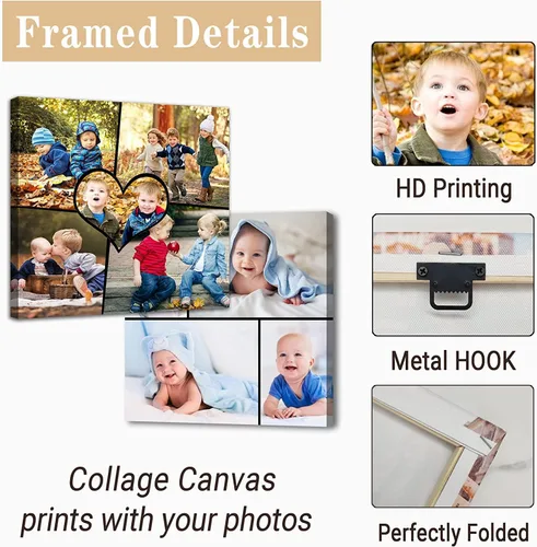 Vista 5 de Personaliza tus fotos sobre lienzo, impresiones artísticas personalizadas para pared, fotos familiares, de boda, bebé, mascota, collage de múltiples
