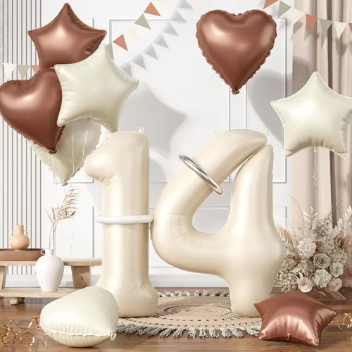 Vista 75 de Globos dorados de color champán con el número 11, globos de oro claro, globo de aluminio dorado con forma de corazón con estrella y globo largo