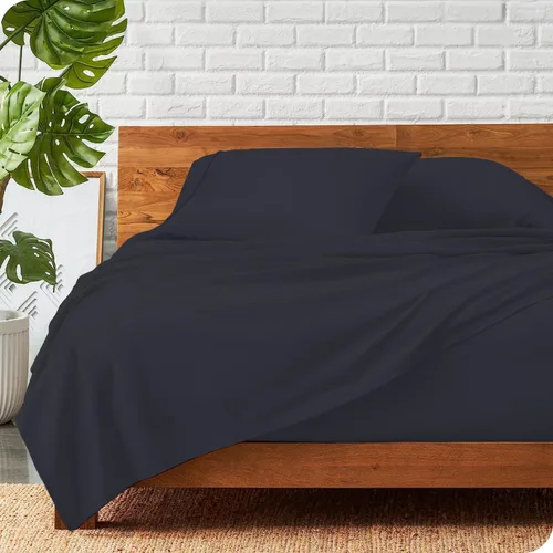 Vista 5 de Negro liso, tamaño individual, juego de sábanas de 4 piezas, 100% algodón egipcio, 600 hilos, bolsillo profundo de 21 pulgadas, colección de sábanas