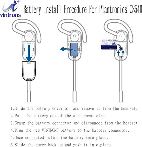 Vista 7 de VINTRONS 86180-01, 84479-01, CS540, C054 - Batería de repuesto para Plantronics CS540, C054