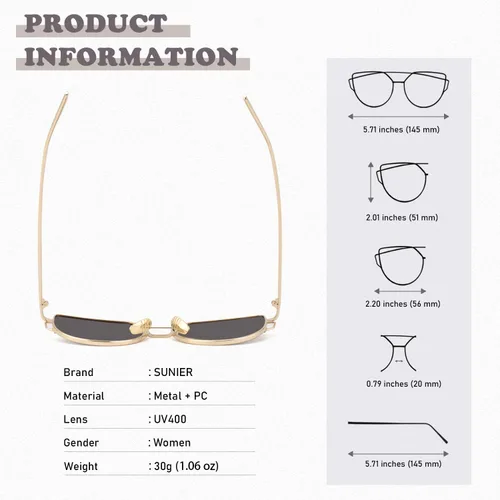 Vista 6 de Sunier Lentes planos con espejo de ojo de gato SR004 con marco de metal polarizado para mujer