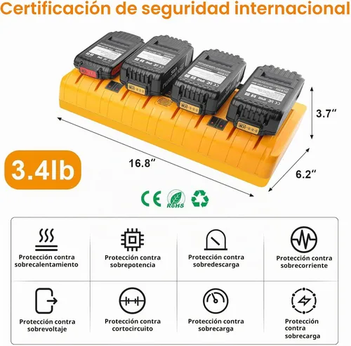Vista 5 de Cargador rápido de 4 puertos de repuesto para Dewalt 12v/20v Max 20v/60v Multi cargador de batería, cargador de batería DCB104
