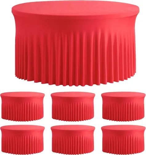 Vista 53 de Paquete de 6 manteles redondos de elastano azul bebé para mesa de 60 pulgadas, manteles elásticos de 120 pulgadas ajustables de 5 pies, manteles