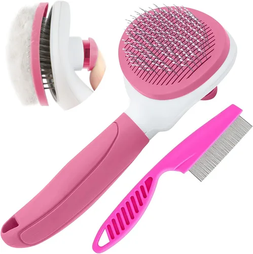 Vista 10 de Cepillo Deslizante de Autolimpieza, Cepillos para Gatos de Interior con Peine de Metal, Cepillos de Pelo para Perros y Gatos para Mudanza de Pelo