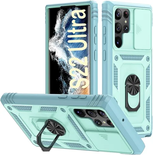 Vista 8 de PASNEW Funda militar para iPhone 13 Pro Max, cubierta de cámara deslizante y soporte de anillo de metal de 360°, carcasa rígida multicapa resistente