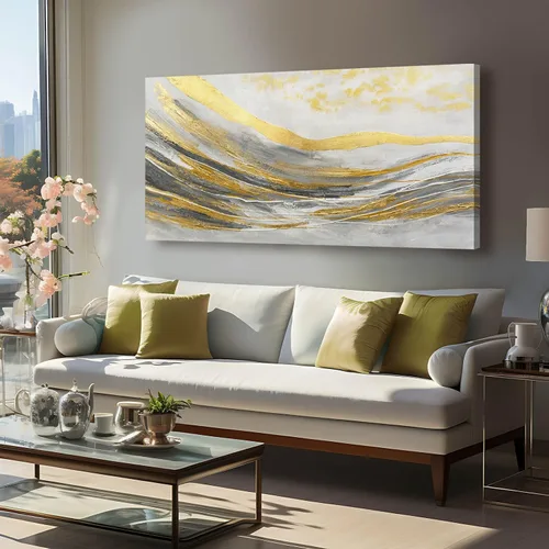 Vista 8 de Artexist Arte de Pared de Lienzo Abstracto Grande Pintura Rosa Decoración de Dormitorio Amarillo Arte Azul Marino Impresiones de Arte Fotográficas