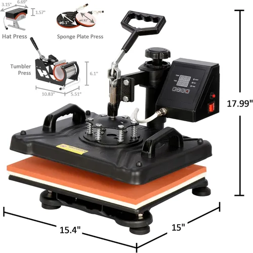 Vista 7 de SUPER DEAL Máquina de prensa de calor 5 en 1, 12 x 15 pulgadas, calidad de rotación de 360 grados, máquina de transferencia de calor digital