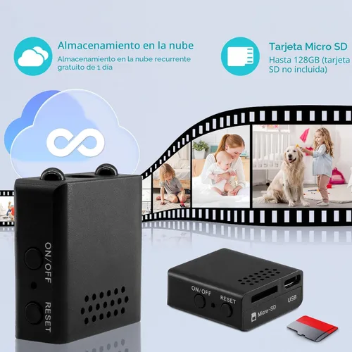 Vista 5 de Mini cámara de seguridad para interiores 2025 con WiFi 1080P Micro HD con gran angular, almacenamiento en la nube y SD, visión nocturna, cámaras