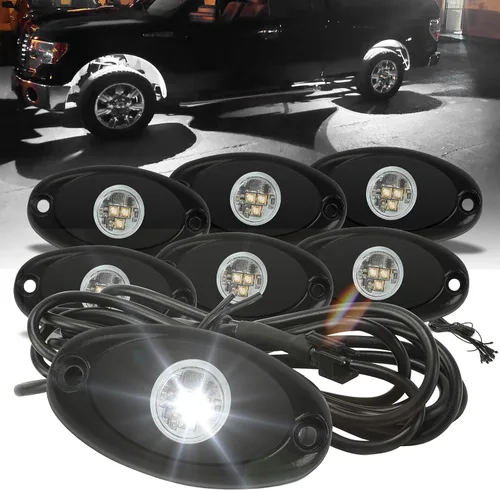 Vista 11 de SUNPIE 8 cápsulas de luces de roca de conexión rápida azul, cables de extensión de 4M para cada luz, 3 chips de alta potencia, almohadillas