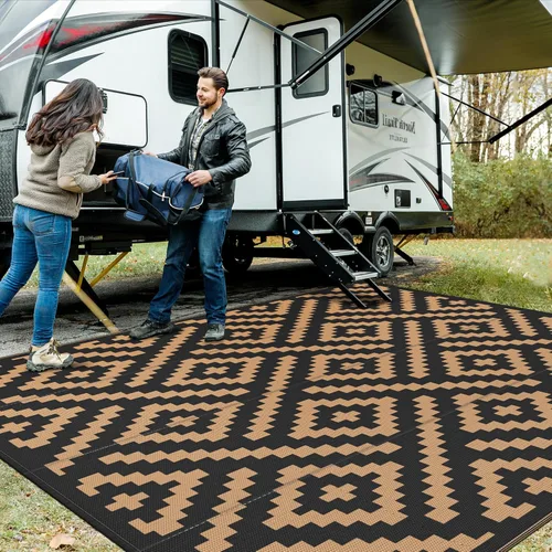 Vista 34 de GENIMO - Tapete de exterior para patio, 6 x 9 pies, impermeable, reversible, de plástico, para campamento, caravana, terraza, porche, cámper