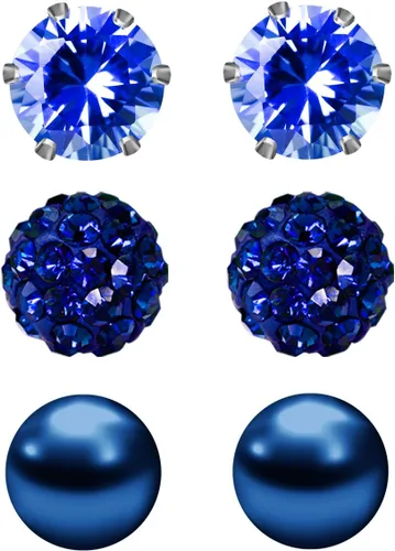 Vista 58 de JewelrieShop - Juego de aretes de tuerca de acero inoxidable con circonitas cúbicas y perlas de imitación, 3 pares de 0.236 in