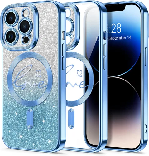 Vista 120 de Hython Funda para iPhone Air con purpurina, compatible con MagSafe Love Heart fundas magnéticas transparentes para teléfono para mujeres y niñas