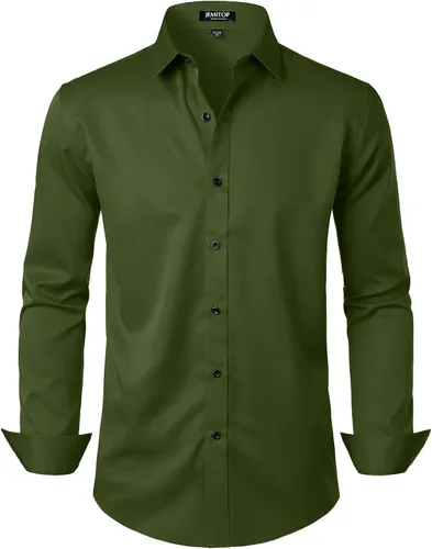 Vista 13 de JEMITOP Mens Stretch Wrinkle Free Dress Shirts Naranja quemado