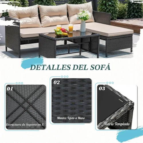 Vista 7 de Greesum - Juego de muebles de patio de 3 piezas, sofá seccional de ratán y mimbre para exteriores con cojines y mesa de centro para jardín, terraza