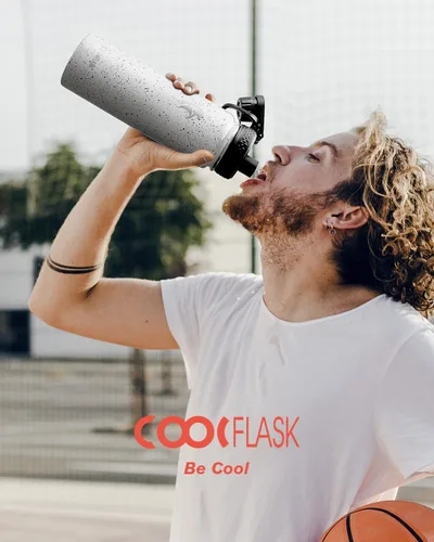 Vista 6 de Coolflask Botella de agua de 20 onzas aislada con pajilla, 3 tapas de metal de acero inoxidable, botella de agua de boca ancha para deportes u